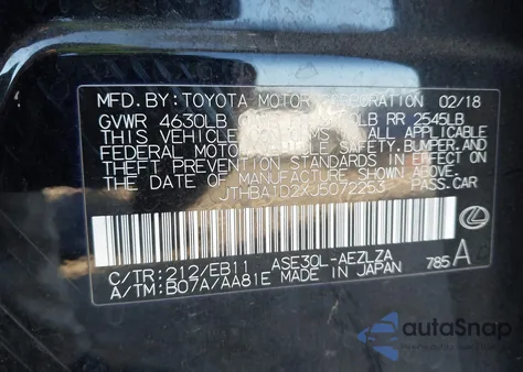 2018 Lexus Is 300 from USA, damaged, VIN JTHBA1D2XJ5072253